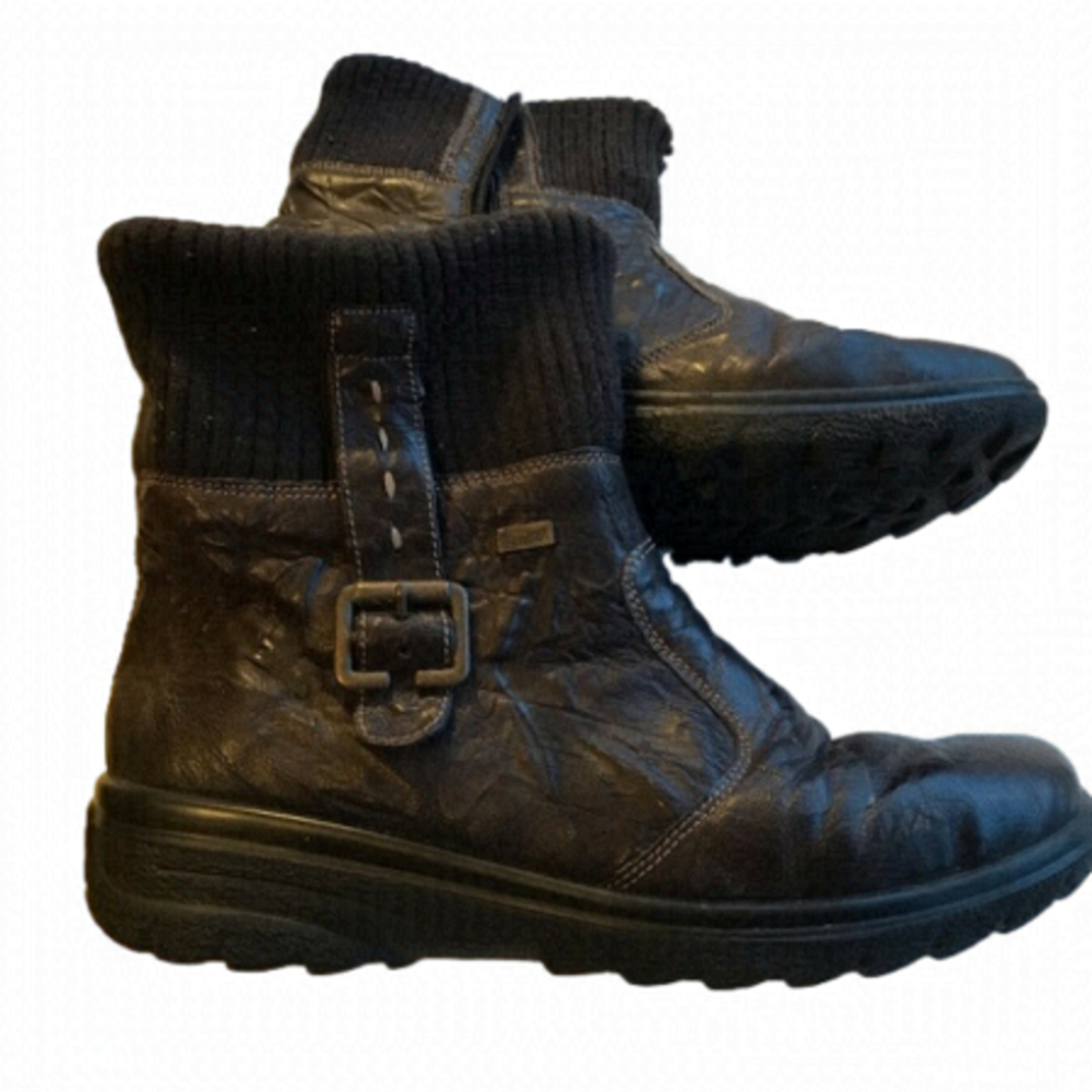 Women's Black Ankle Booties with Knit Collar